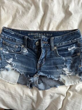 American Eagle Outfitters Ripped Dark Blue Denim Cutoff Shorts